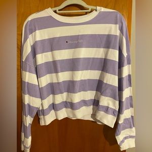 Champion long sleeve, size Large, purple and white striped